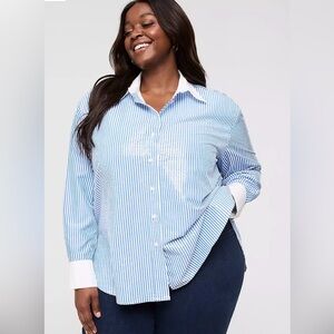 Lane Bryant Navy Striped Dress Shirt with clear sequin front plus 18/20